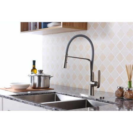 Anzzi Accent Single Handle Pull-Down Sprayer Kitchen Faucet, Brushed Nickel KF-AZ003BN